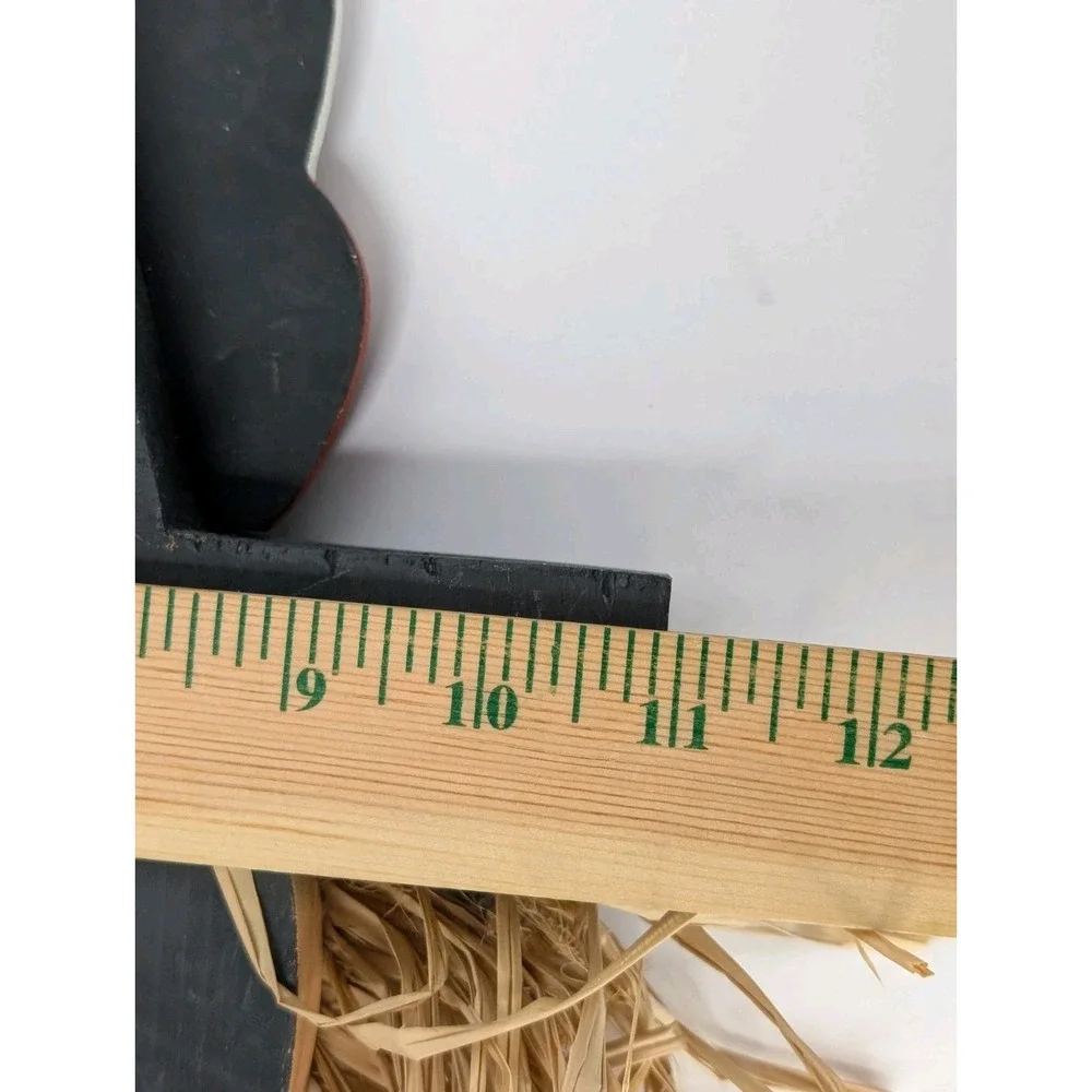Handmade Wooden Halloween Witch Hat Wall Hanging Rustic Straw Hair Decor